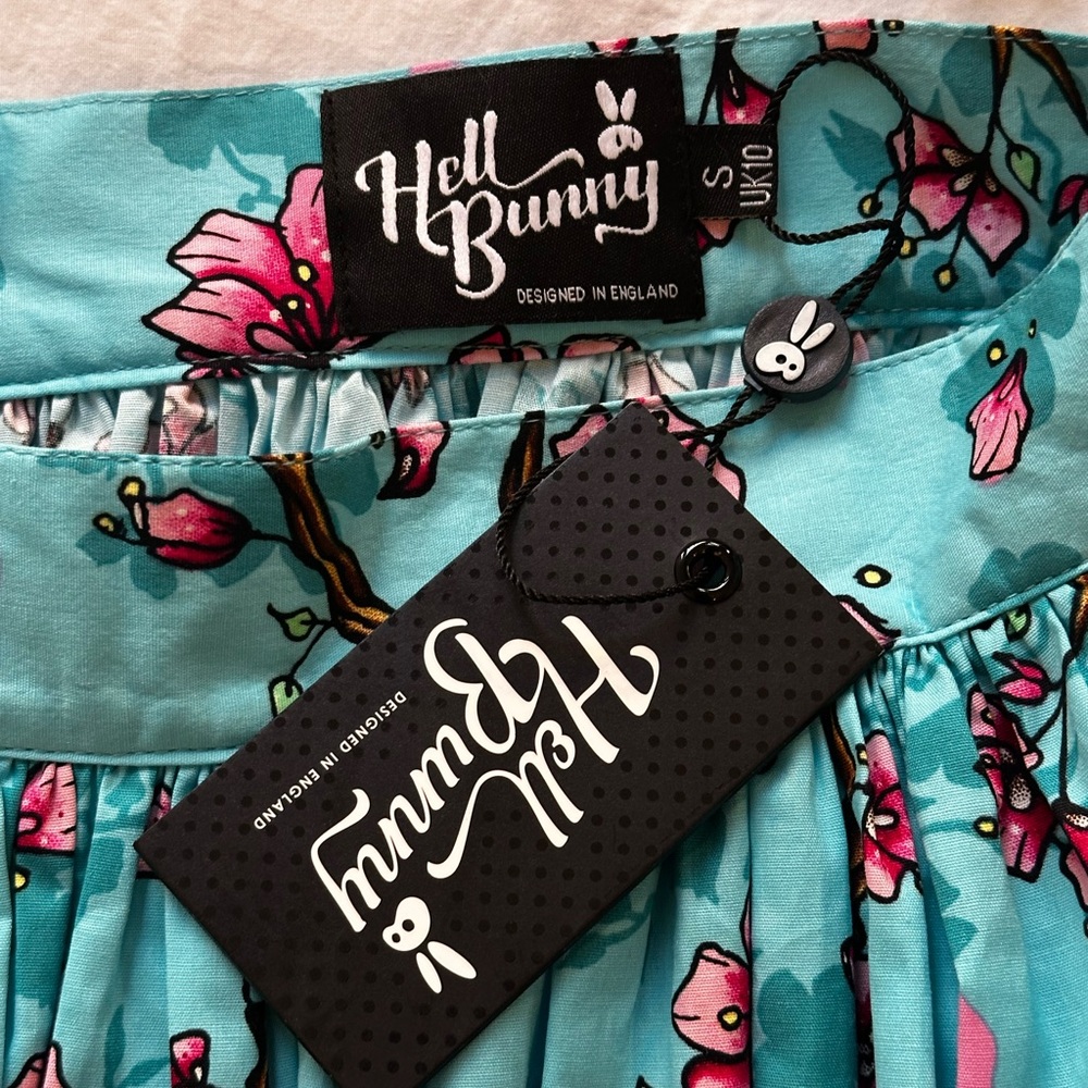Hell Bunny Teal and Pink Floral Skirt